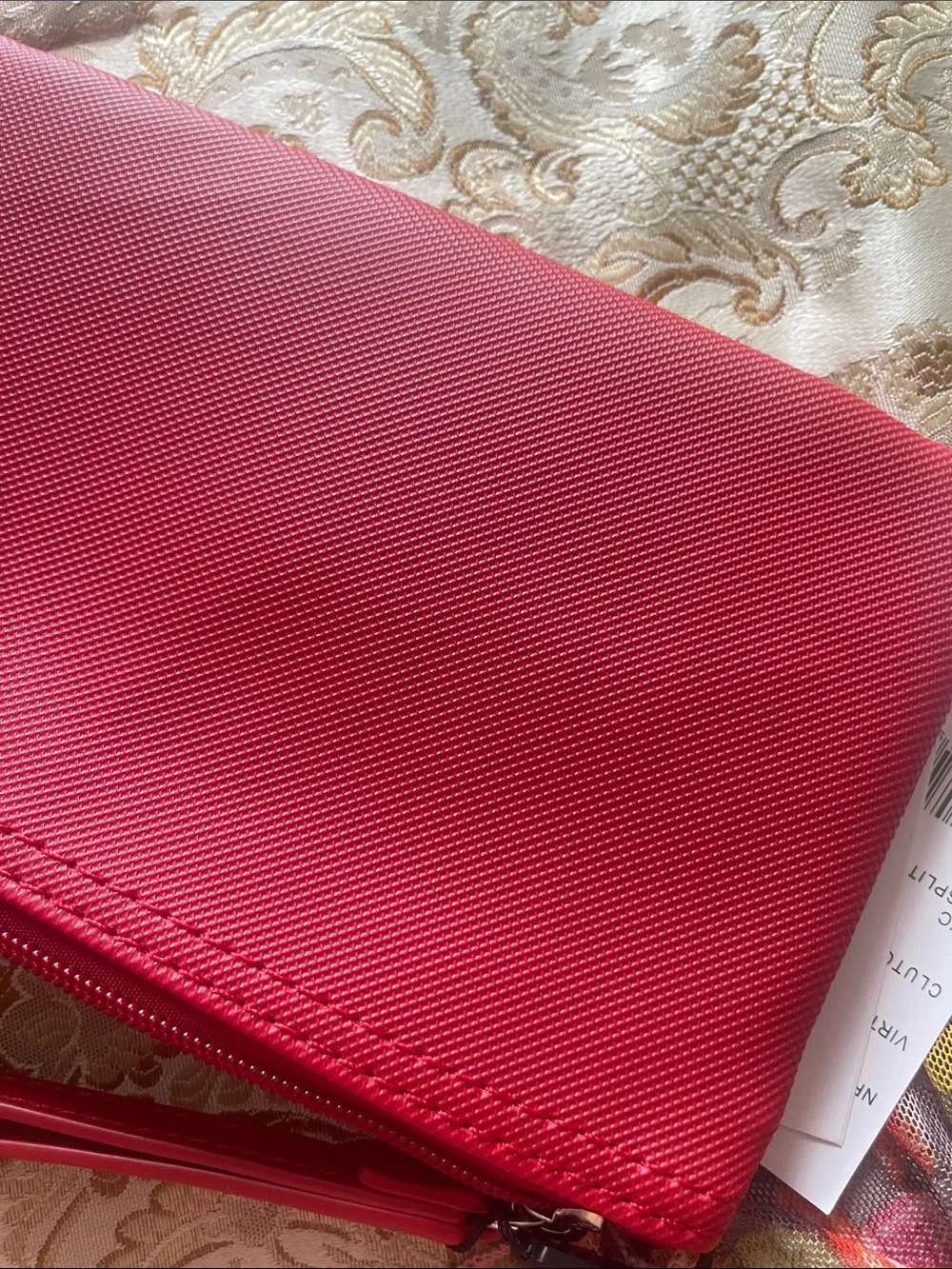 Lacoste Red Textured Wristlet with Signature Crocodile